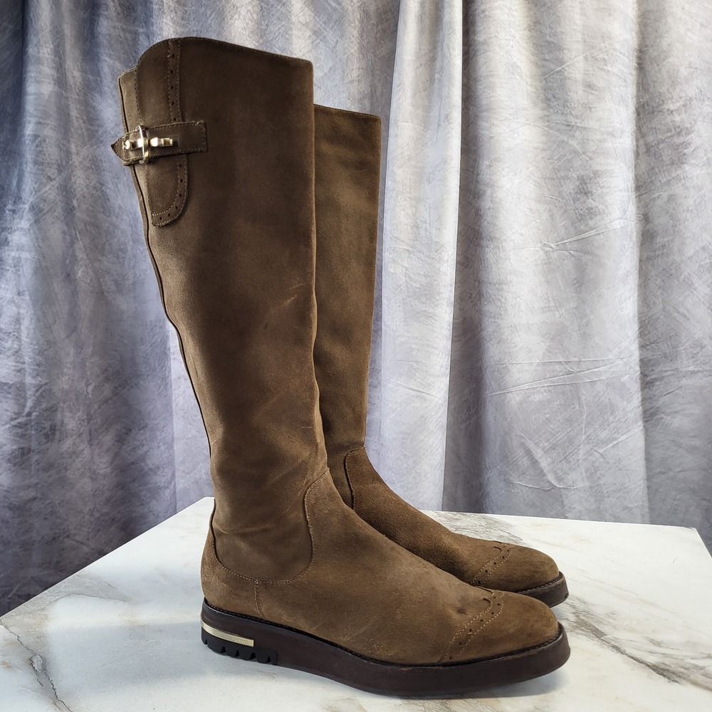 Paciotti Via Sant' Andrea Milano Wing Tip Suede Knee High Boots Women's 38/8